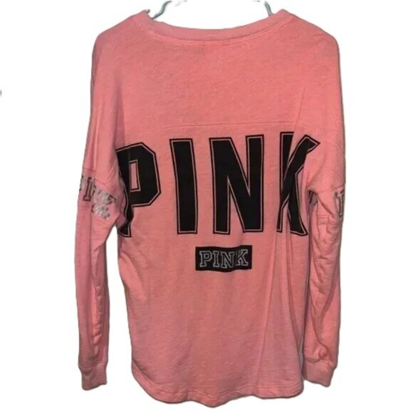 VICTORIAS SECRET PINK Long Sleeve Light Fleece Pullover Top Coral Womens Small - Picture 8 of 14